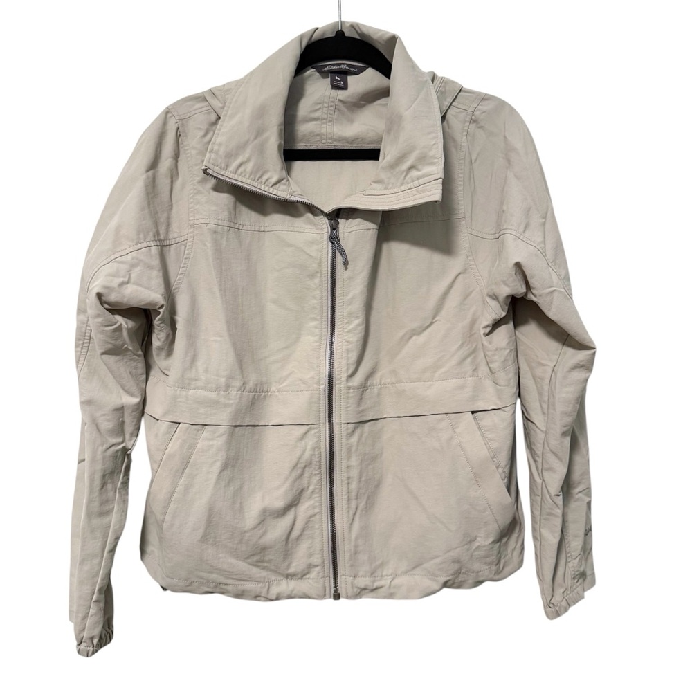 Eddie Bauer‎ Long Sleeve Hooded Raincoat Packable Travel Gray Medium